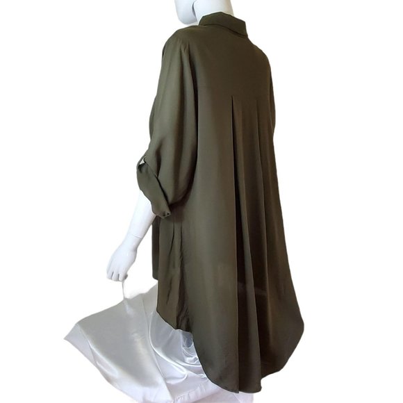 City Chic Tunic Top Military Green 16 High Low Button Front Collar 3/4 Sleeve NW - Picture 2 of 12